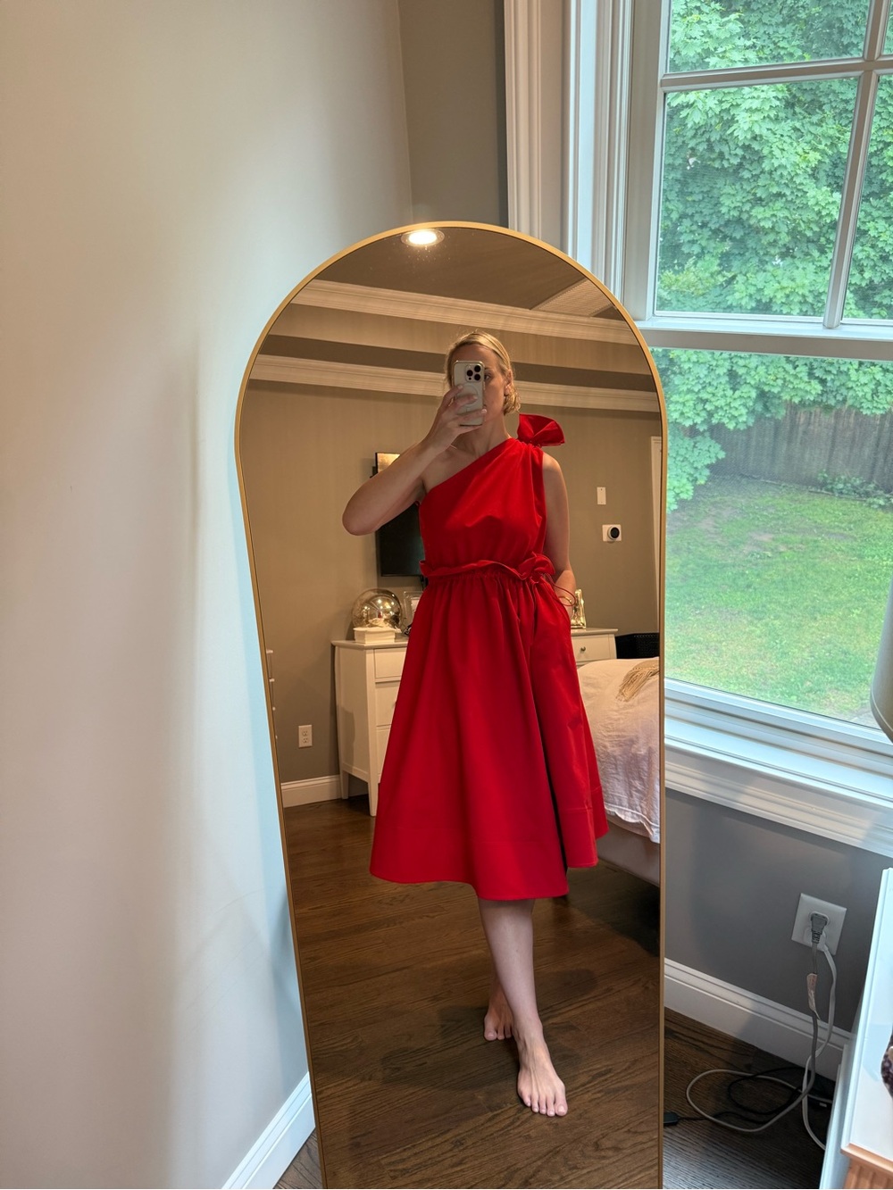 Goen.J - Red One-Shoulder Midi Dress